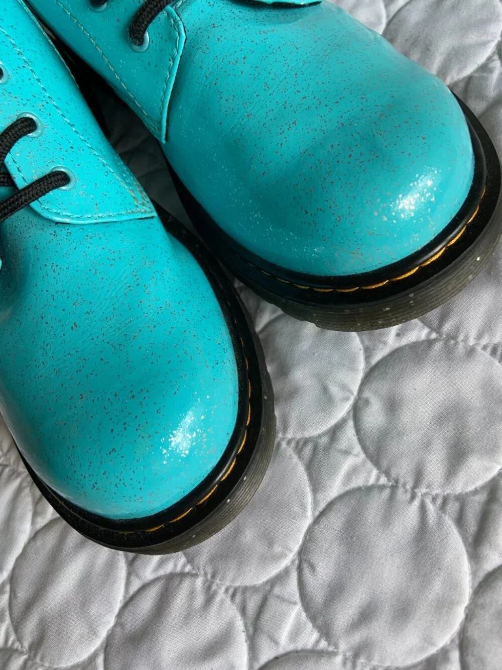 Dr. Martens 1460 Teal Glitter Patent Boots girls sz 6 like new